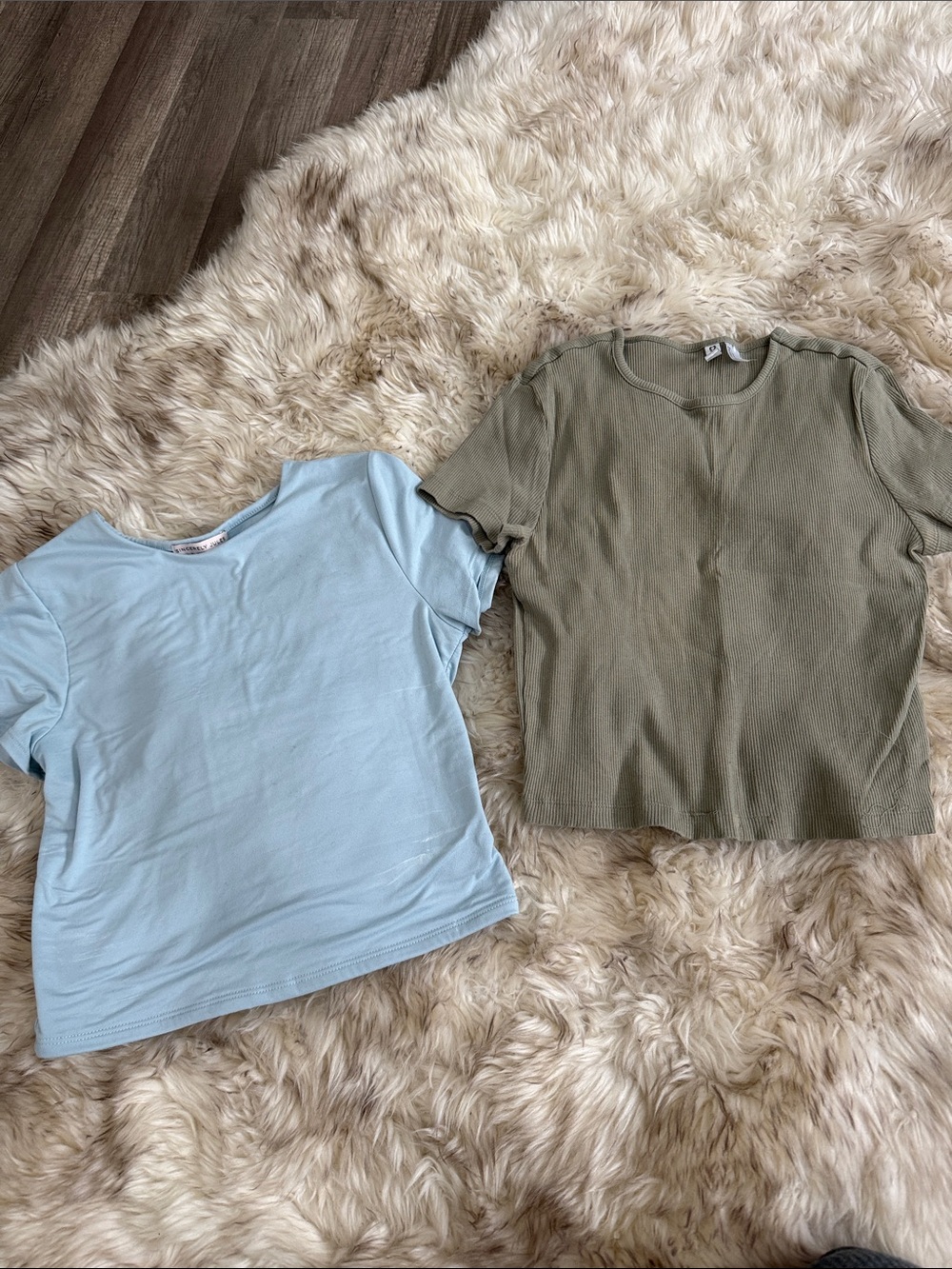 Light Blue Tee & Olive Green Ribbed Top - Set